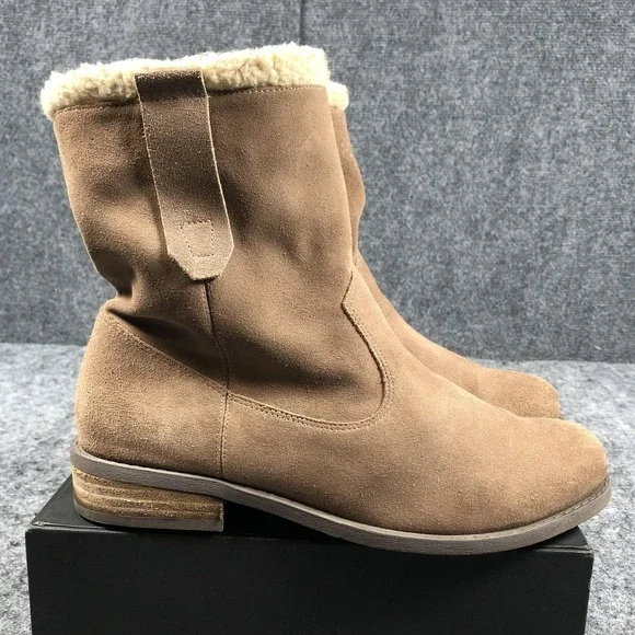 Sole Society Shearling Lined Boots Womens Brown Suede Pull On Ankle Mid Calf - Picture 6 of 14